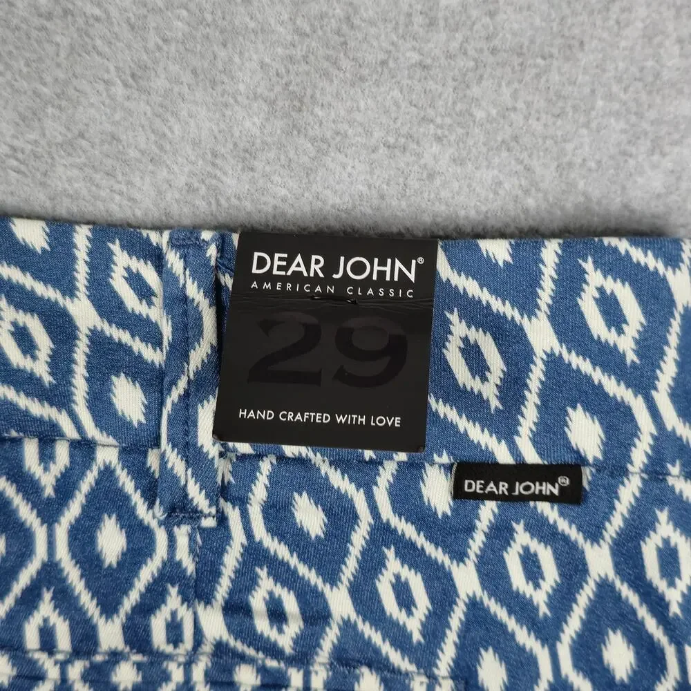 NWT Dear John Womens 29 Blue White Diamond Pattern Finnegan Roll Cuff Shorts - Picture 9 of 16